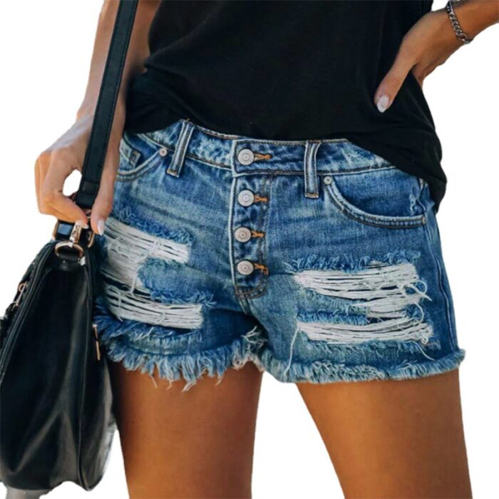 Baseball Pocket Print Denim Shorts