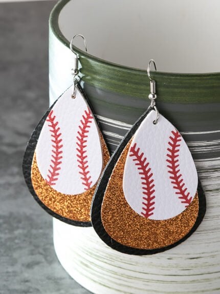 Baseball sequin leather earrings