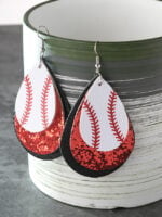 Baseball sequin leather earrings