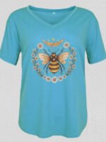 Bee Daisy Print V-Neck T-Shirt