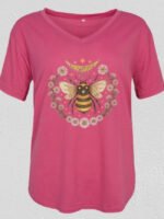 Bee Daisy Print V-Neck T-Shirt