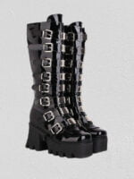 Belt Buckle Rear Zipper High Boots