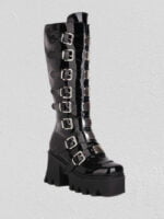 Belt Buckle Rear Zipper High Boots