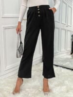 Black Buttoned Micro Flared Pants