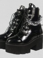 Black Lace-up Chain Martin Boots