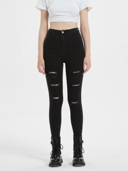 Black Shredded Stretch Slim Pants