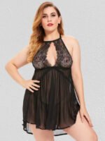 Black Valentines Day Plus Size Babydoll Lingerie