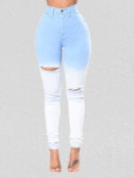 Blue And White Gradient Ripped Denim Jeans