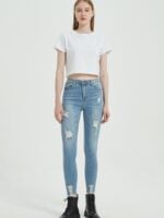 Blue Shredded Skinny Button Jeans