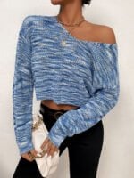 Blue gradient v-neck short knitted sweater