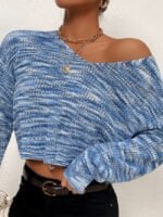 Blue gradient v-neck short knitted sweater