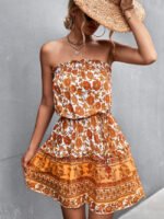 Bohemia Floral Print Strapless Dress