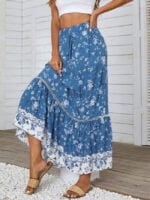 Bohemian Floral Print Cutout Panel Skirt