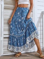 Bohemian Floral Print Cutout Panel Skirt