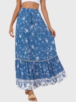 Bohemian Floral Print Cutout Panel Skirt