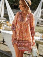 Bohemian Floral Puff Sleeve Dress