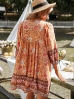 Bohemian Floral Puff Sleeve Dress