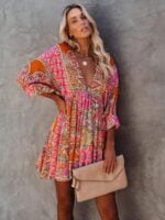 Bohemian V-Neck Print Short Dress