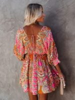 Bohemian V-Neck Print Short Dress