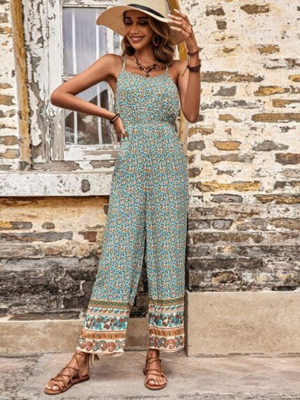 Bohemian suspender print jumpsuit