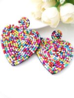 Boho Beaded Heart Earrings