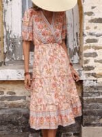 Wholesale Boho Floral V-Neck Ruffle Dress