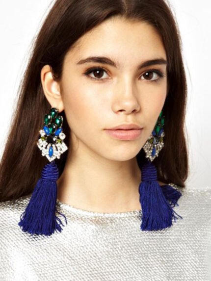 Boho Jeweled Tassel Long Earrings