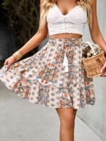 Boho Print Elastic Waist Mini Skirt