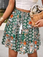 Boho Print Elastic Waist Mini Skirt