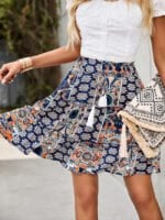 Boho Print Elastic Waist Mini Skirt