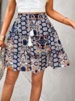 Boho Print Elastic Waist Mini Skirt