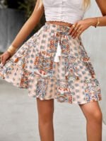 Boho Print Elastic Waist Mini Skirt