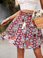 Boho Print Elastic Waist Mini Skirt