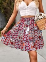 Boho Print Elastic Waist Mini Skirt