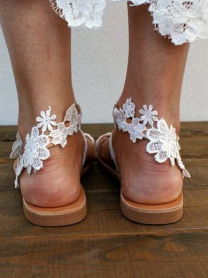 Boho floral lace panel sandals