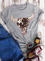 Bull Head Print Short Sleeve T-Shirt