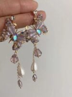 Wholesale Butterfly Fringe Crystal Pearl Earrings