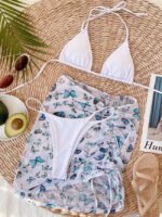 Wholesale Butterfly Print Bikini Three-Piece Swimsuit