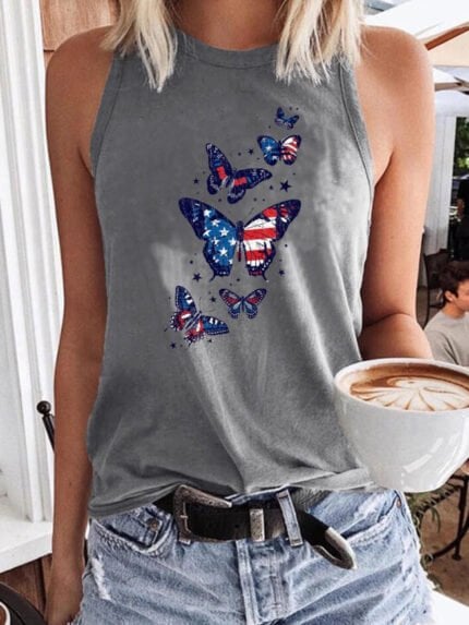 Butterfly Round Neck Tank Top