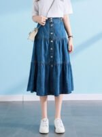 Button Elastic Waist Layered Skirt-Wholesale