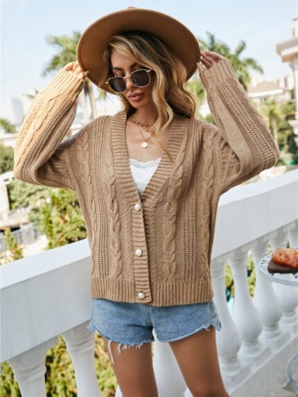 Button Front Cable Knit cardigan