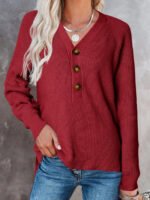 Wholesale Button Half V-neck Knitted Sweater