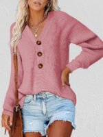 Wholesale Button Half V-neck Knitted Sweater