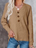 Wholesale Button Half V-neck Knitted Sweater