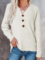 Wholesale Button Half V-neck Knitted Sweater