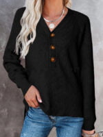 Wholesale Button Half V-neck Knitted Sweater