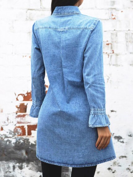 Button Lapel Slim Denim Dress