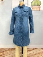 Button Lapel Slim Denim Dress