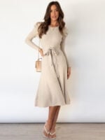 Cable Knit Self Belted Sweater Dress