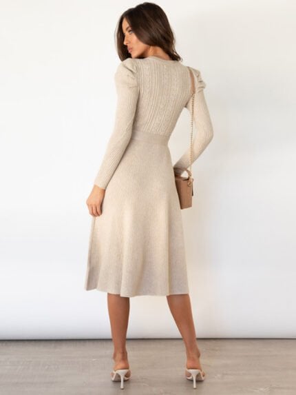 Cable Knit Self Belted Sweater Dress